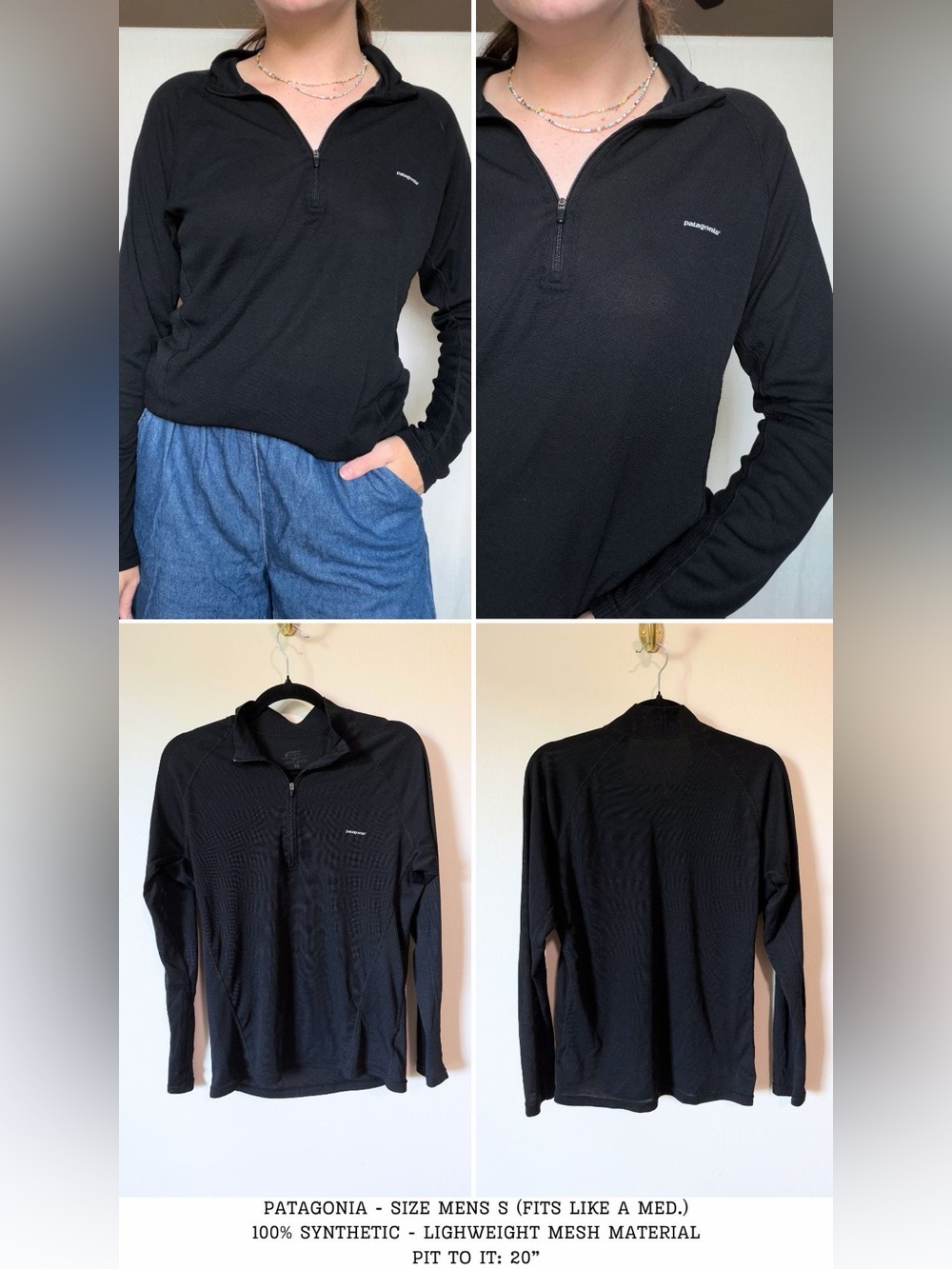 Patagonia light/mid weight quarter zip black pullover hiking layers size men’s S - Picture 3 of 3